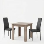 Τραπεζαρία Manka-Parker σετ 3τεμ mdf σε μαύρη-sonoma truffle απόχρωση 80x80x77εκ - Image 2