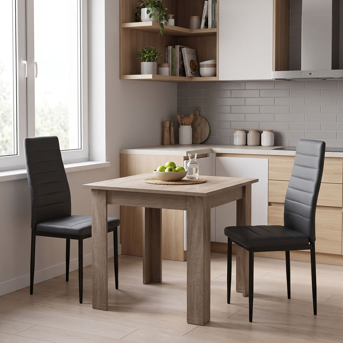 product_pako_200-001163 Τραπεζαρία Manka-Parker σετ 3τεμ mdf σε μαύρη-sonoma truffle απόχρωση 80x80x77εκ - Image 1