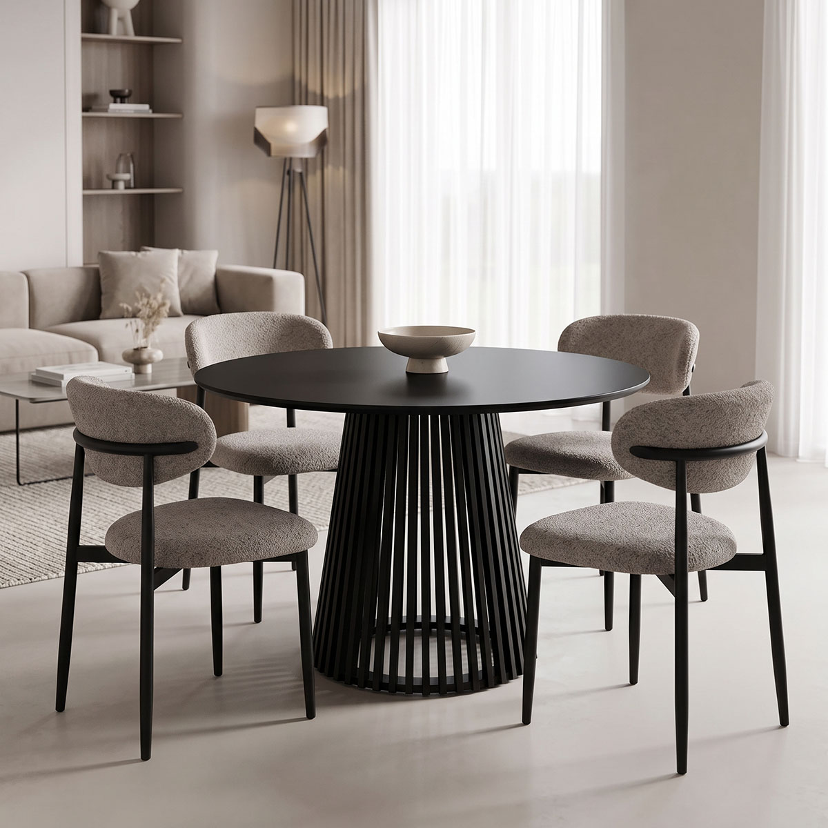 product_pako_200-001552 Τραπεζαρία με Καρέκλες Folegio Γκρι και Τραπέζι Domonic Μαύρο Φ100x75εκ Σετ 5τεμ - Image 1