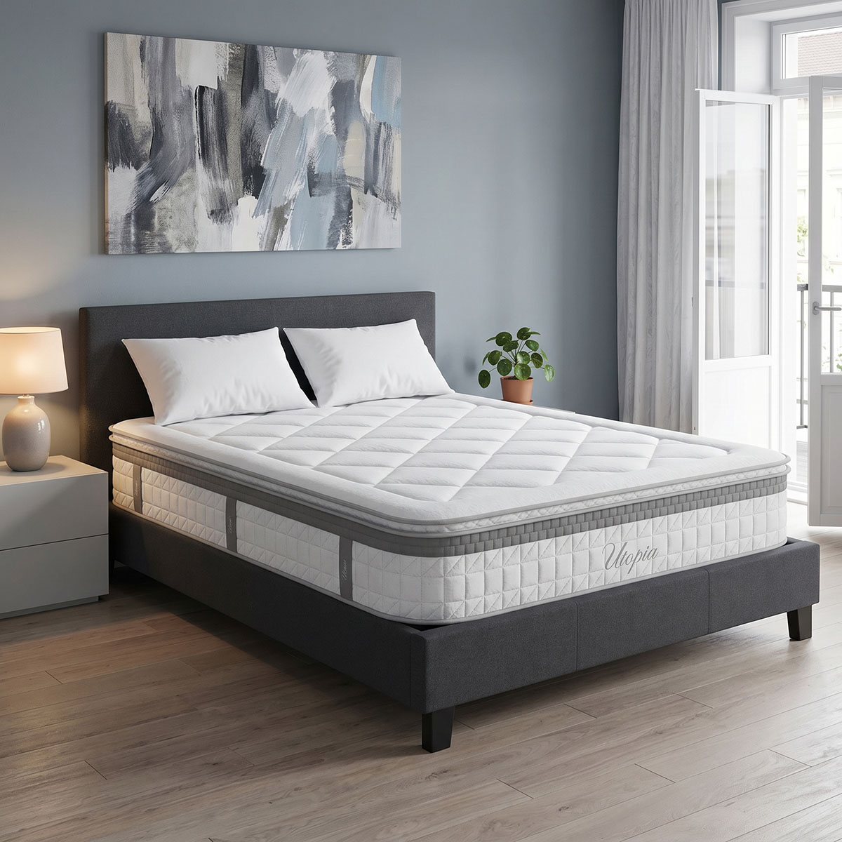 product_pako_200-001747 Κρεβάτι με στρώμα Nevil-Utopia ύφασμα ανθρακί 150x200εκ - Image 1