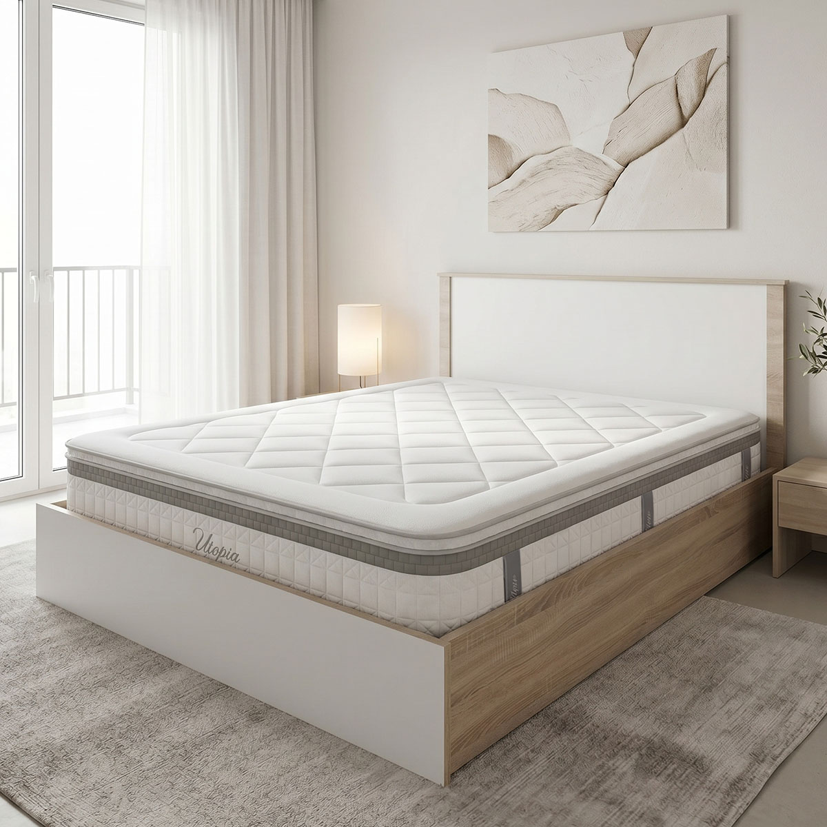 product_pako_200-001874 Κρεβάτι με στρώμα Athos Utopia sonoma και λευκό 160x200εκ - Image 1