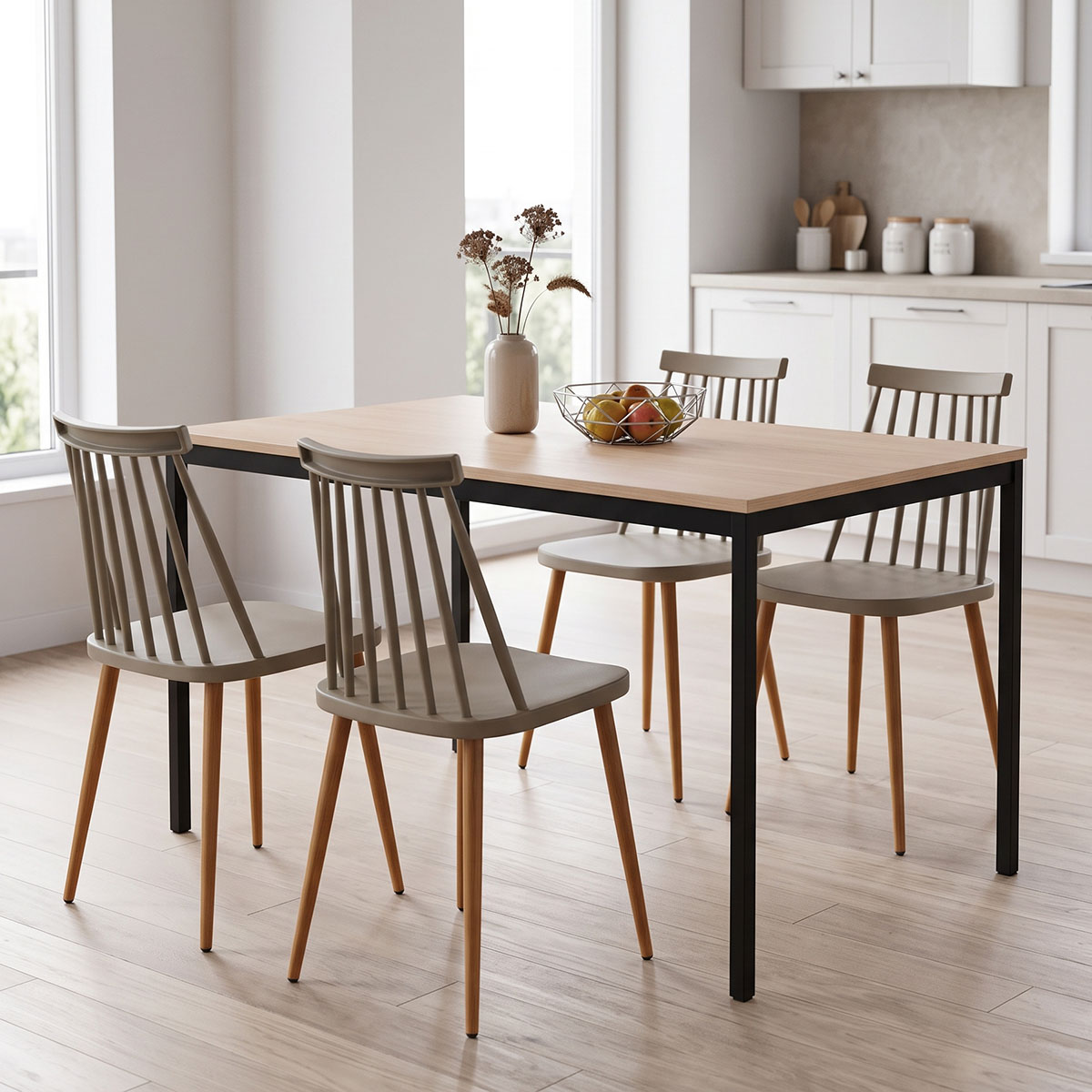 product_pako_200-001890 Τραπεζαρία με Καρέκλες Aurora μόκα και Τραπέζι Faragio μαύρο με φυσική απόχρωση 120x75x75εκ Σετ 5τεμ - Image 1