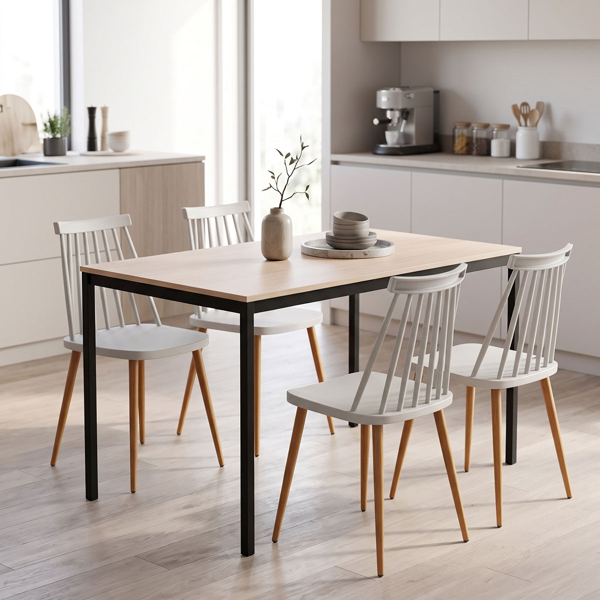 product_pako_200-001891 Τραπεζαρία με Καρέκλες Aurora γκρι και Τραπέζι Faragio μαύρο με φυσική απόχρωση 120x75x75εκ Σετ 5τεμ - Image 1