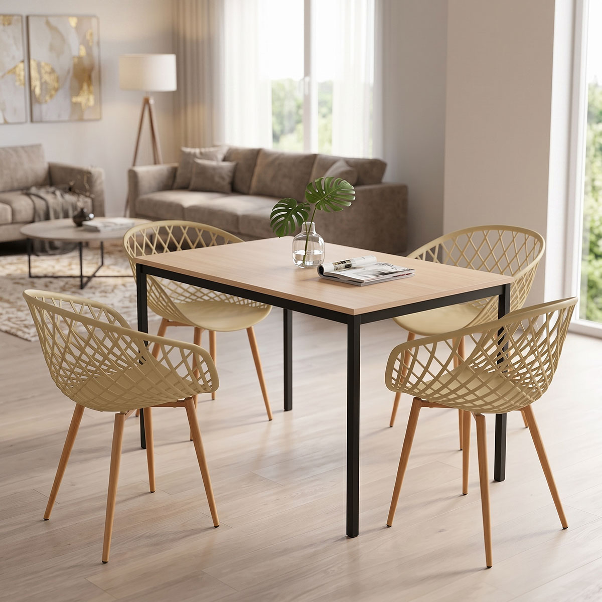 product_pako_200-001892 Τραπεζαρία με Πολυθρόνες Ezra cappuccino και Τραπέζι Faragio μαύρο με φυσική απόχρωση 120x75x75εκ Σετ 5τεμ - Image 1