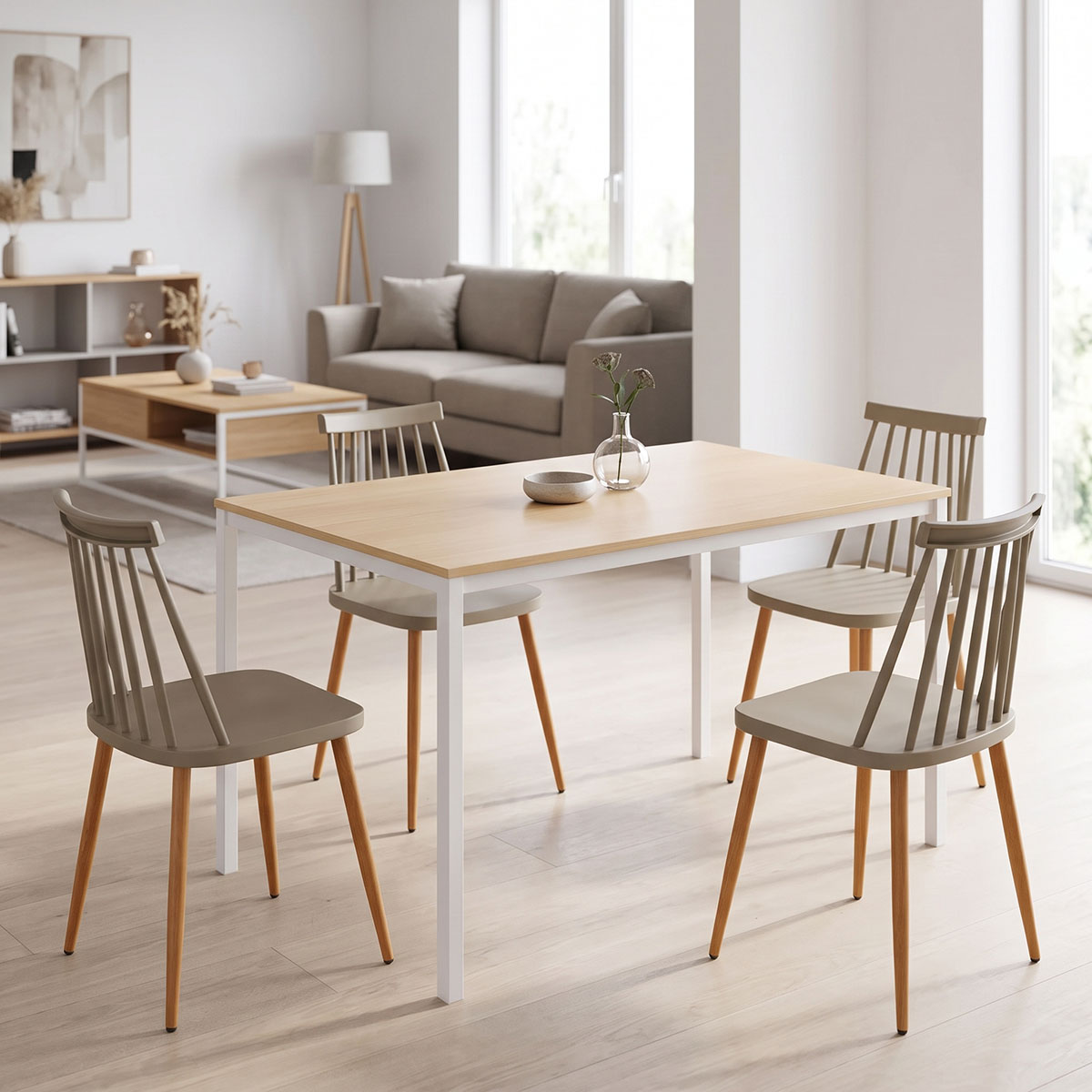 product_pako_200-001900 Τραπεζαρία με Καρέκλα Aurora μόκα και Τραπέζι Faragio λευκό με φυσική απόχρωση 120x75x75εκ Σετ 5τεμ - Image 1