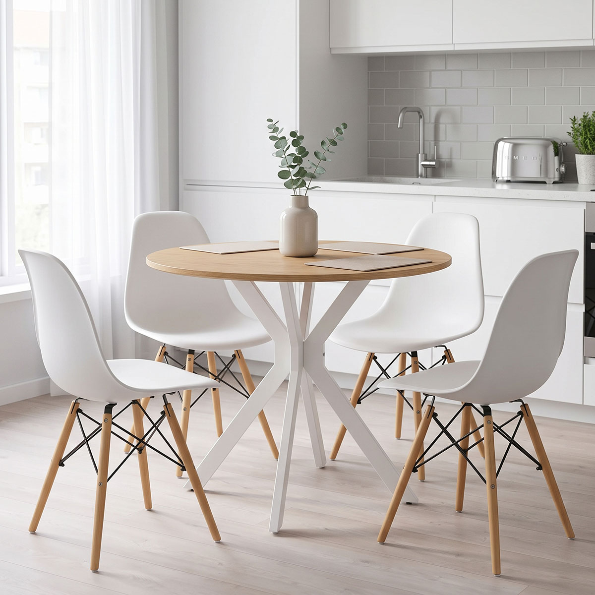 product_pako_200-001963 Τραπεζαρία με Καρέκλες Julita λευκό και Τραπέζι Xuson λευκό Φ80x75εκ Σετ 5τεμ - Image 1