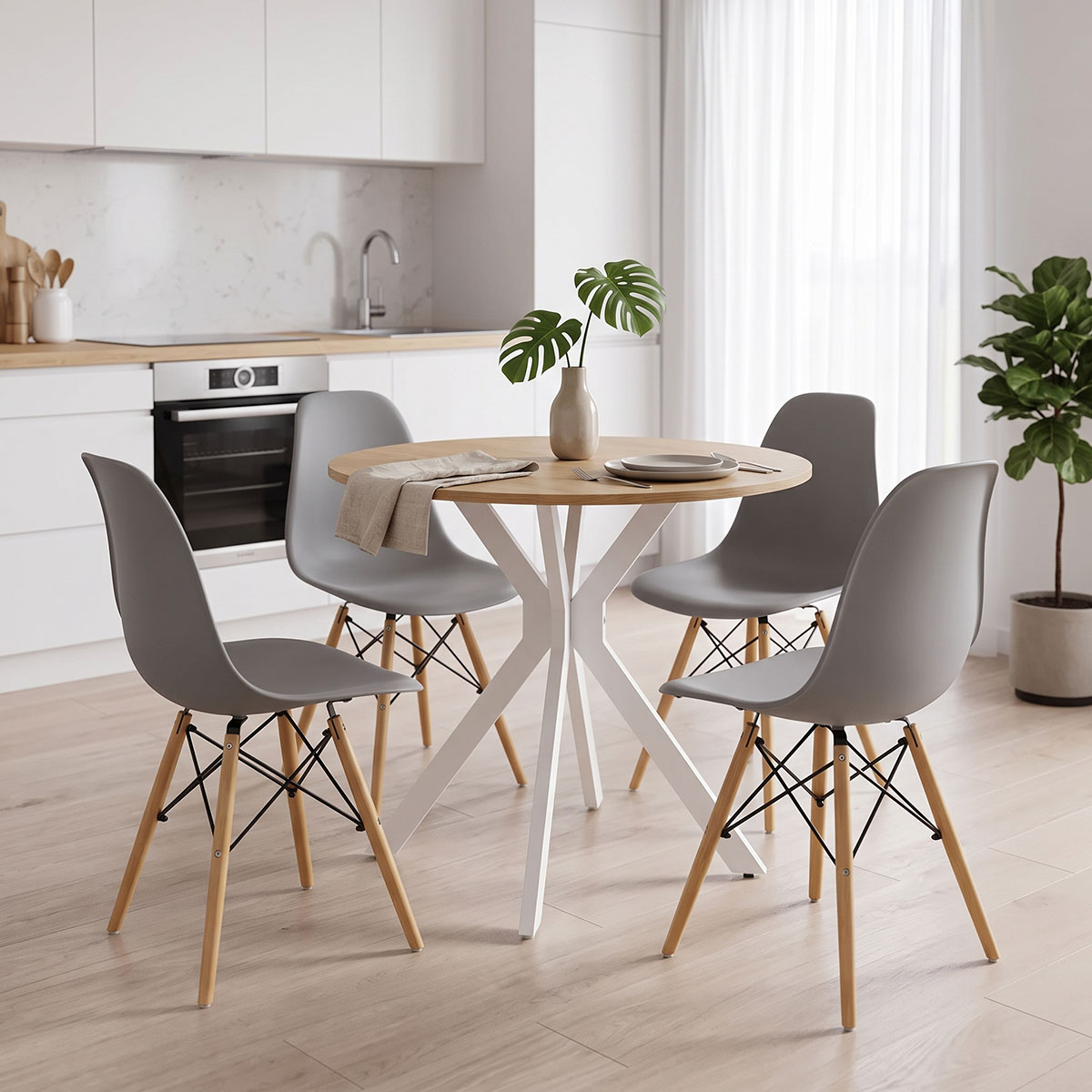 product_pako_200-001964 Τραπεζαρία με Καρέκλες Julita γκρι και Τραπέζι Xuson λευκό Φ80x75εκ Σετ 5τεμ - Image 1