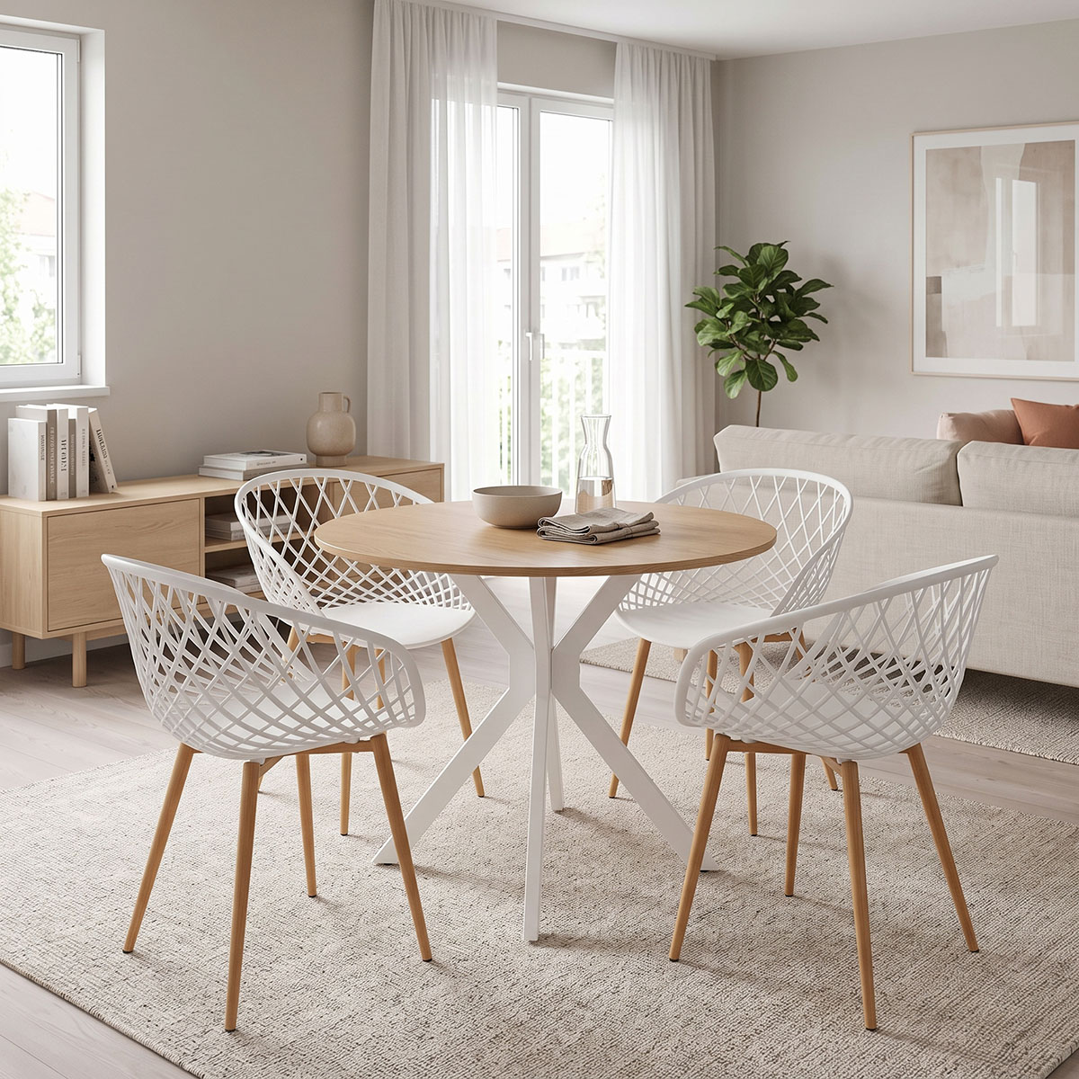 product_pako_200-001967 Τραπεζαρία με Πολυθρόνες Ezra λευκό και Τραπέζι Xuson λευκό Φ80x75εκ Σετ 5τεμ - Image 1