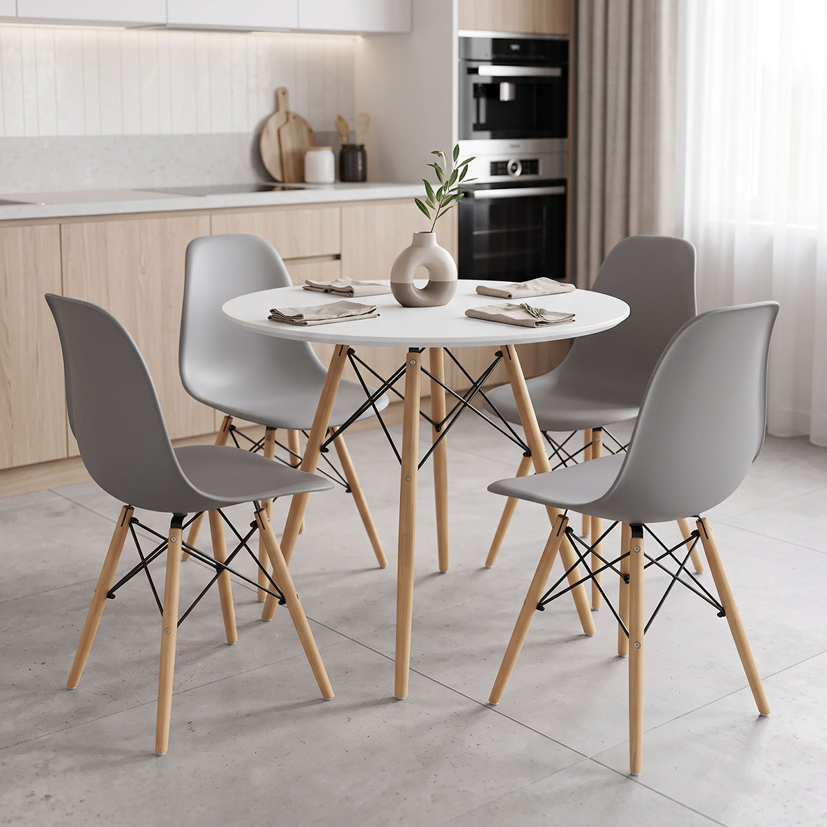 product_pako_200-001979 Τραπεζαρία με Καρέκλες Julita γκρι και Τραπέζι Julita λευκό Φ80x73εκ Σετ 5τεμ - Image 1
