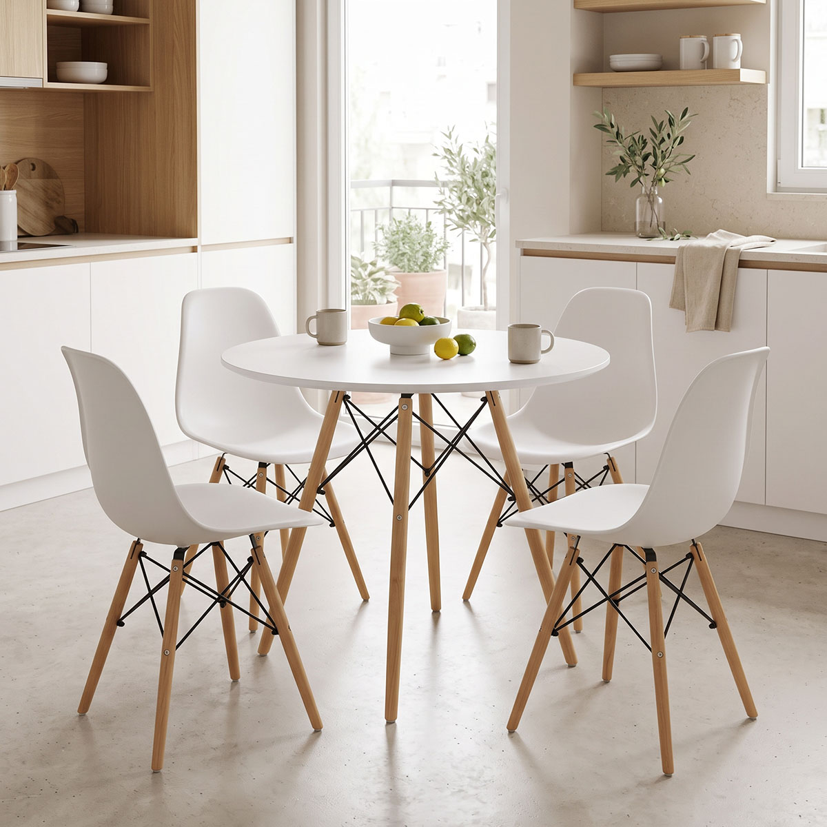 product_pako_200-001980 Τραπεζαρία με Καρέκλες Julita λευκό και Τραπέζι Julita λευκό Φ80x73εκ Σετ 5τεμ - Image 1