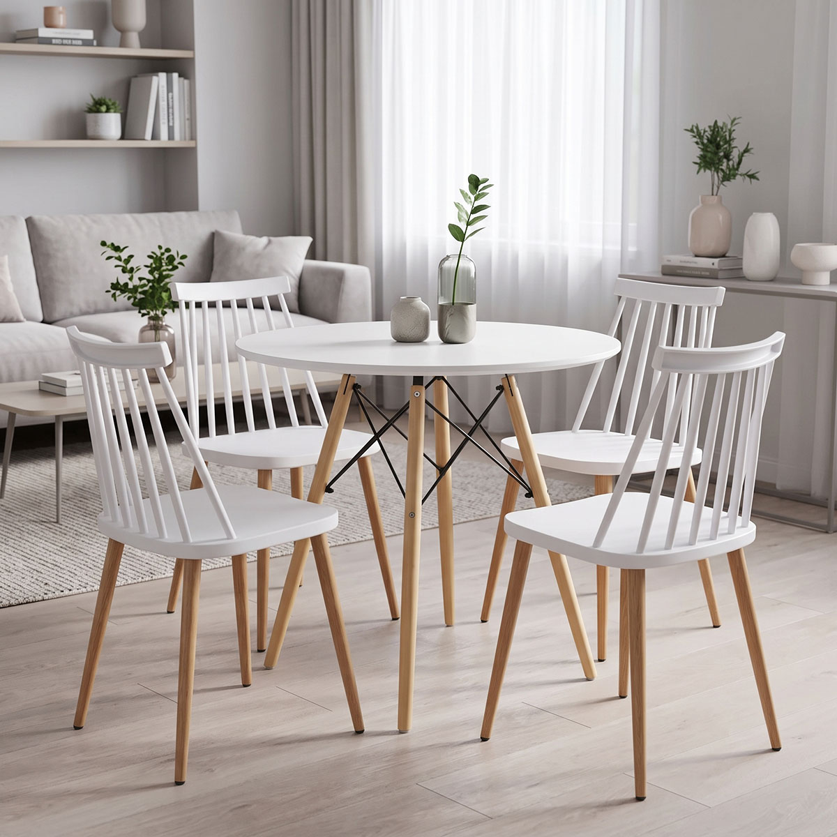 product_pako_200-001982 Τραπεζαρία με Καρέκλες Aurora λευκό και Τραπέζι Julita λευκό Φ80x73εκ Σετ 5τεμ - Image 1