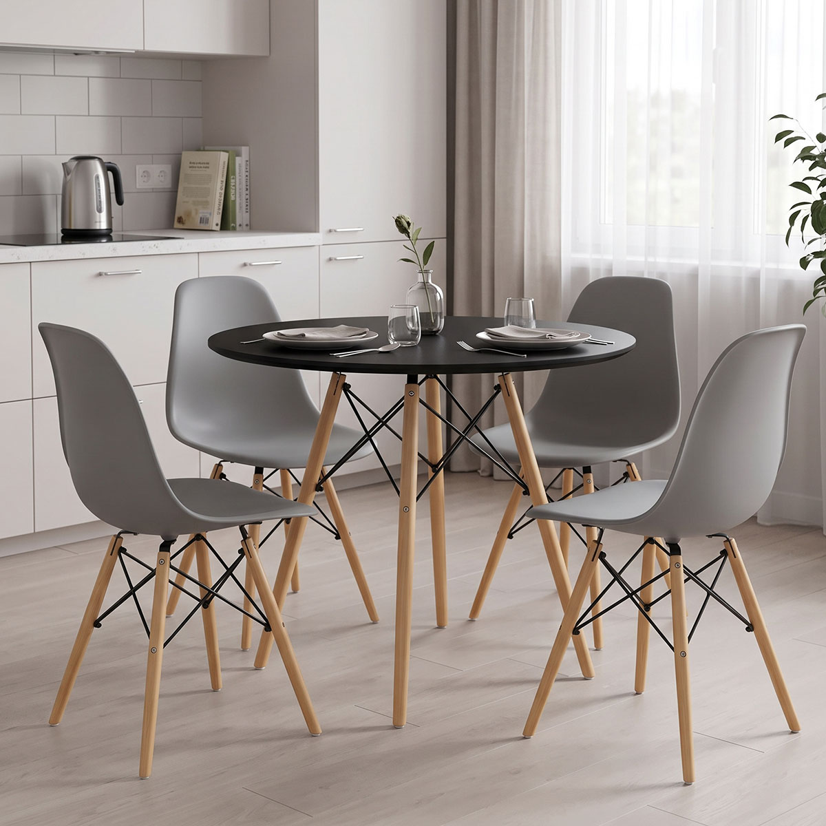 product_pako_200-001987 Τραπεζαρία με Καρέκλες Julita γκρι και Τραπέζι Julita μαύρο Φ80x73εκ Σετ 5τεμ - Image 1
