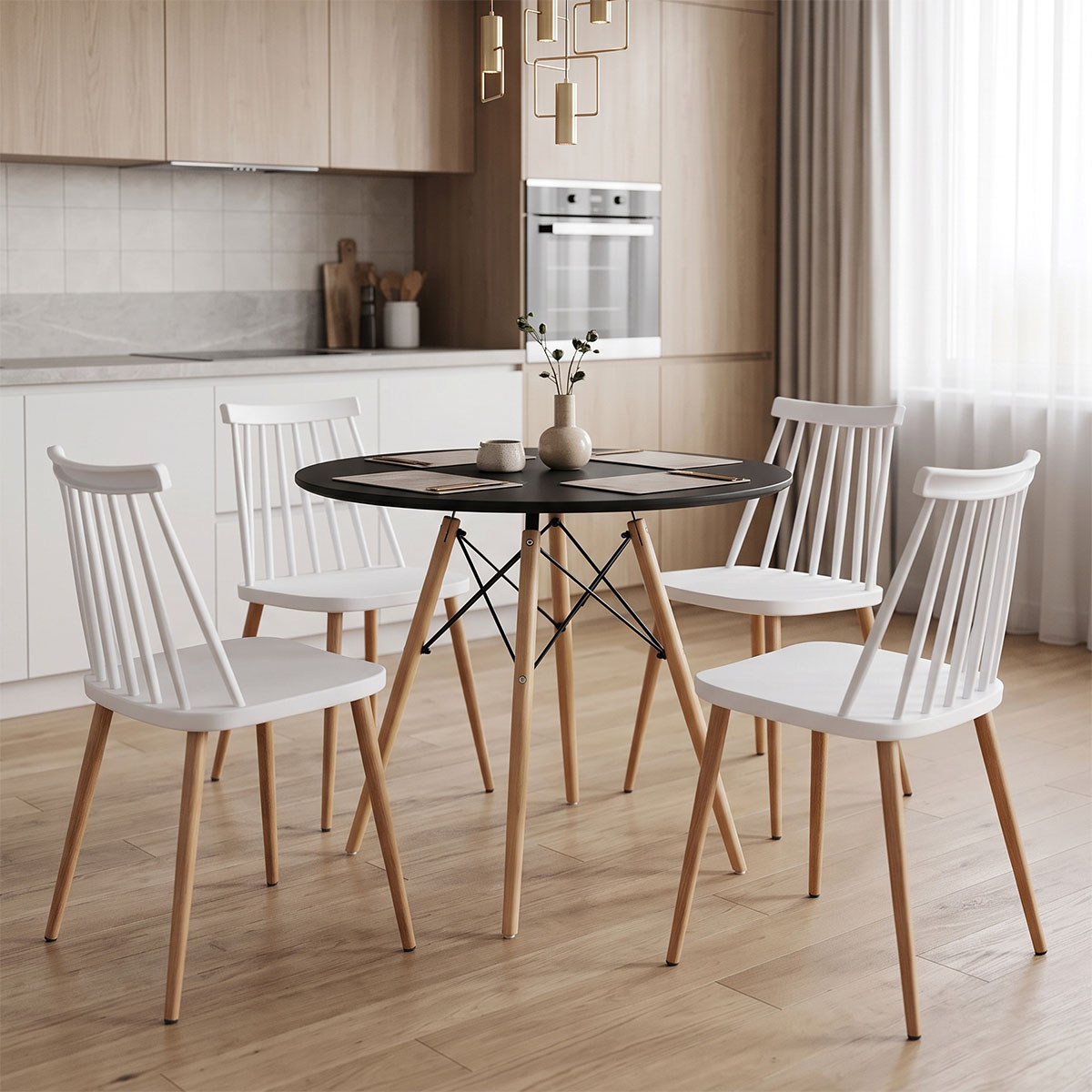 product_pako_200-001989 Τραπεζαρία με Καρέκλες Aurora λευκό και Τραπέζι Julita μαύρο Φ80x73εκ Σετ 5τεμ - Image 1