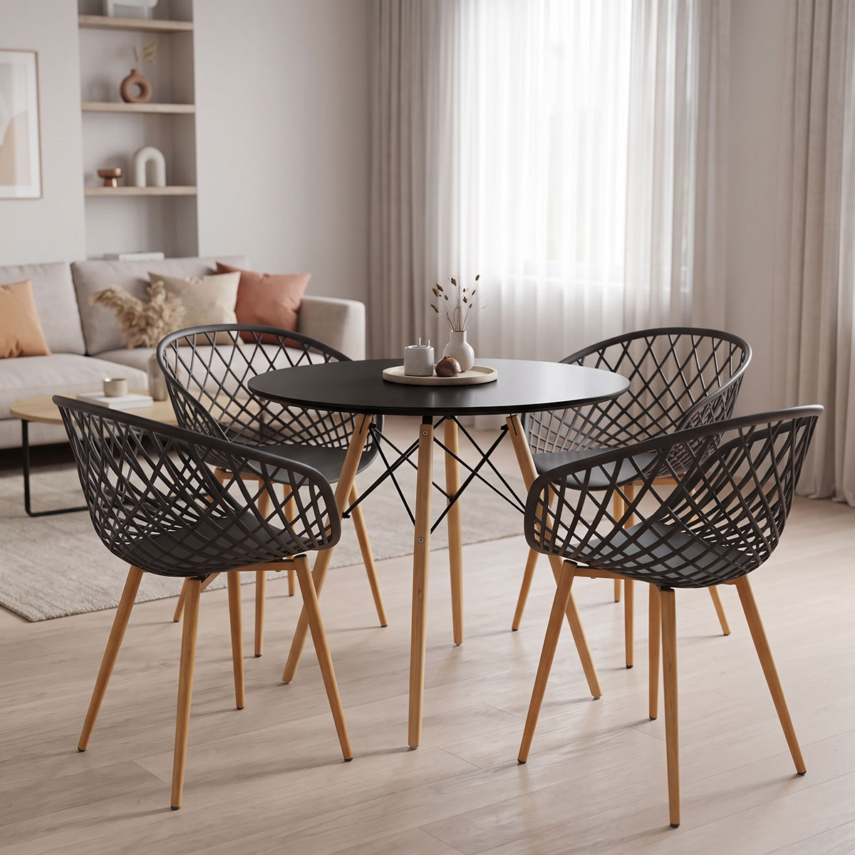 product_pako_200-001990 Τραπεζαρία με Πολυθρόνες Ezra ανθρακί και Τραπέζι Julita μαύρο Φ80x73εκ Σετ 5τεμ - Image 1