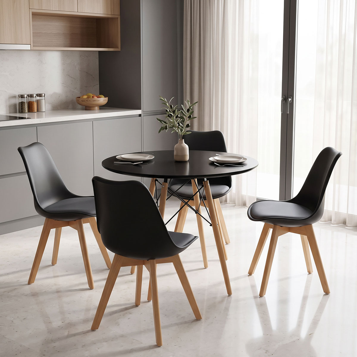 product_pako_200-001993 Τραπεζαρία με Καρέκλες Gaston μαύρο και Τραπέζι Julita μαύρο Φ60x73εκ Σετ 5τεμ - Image 1