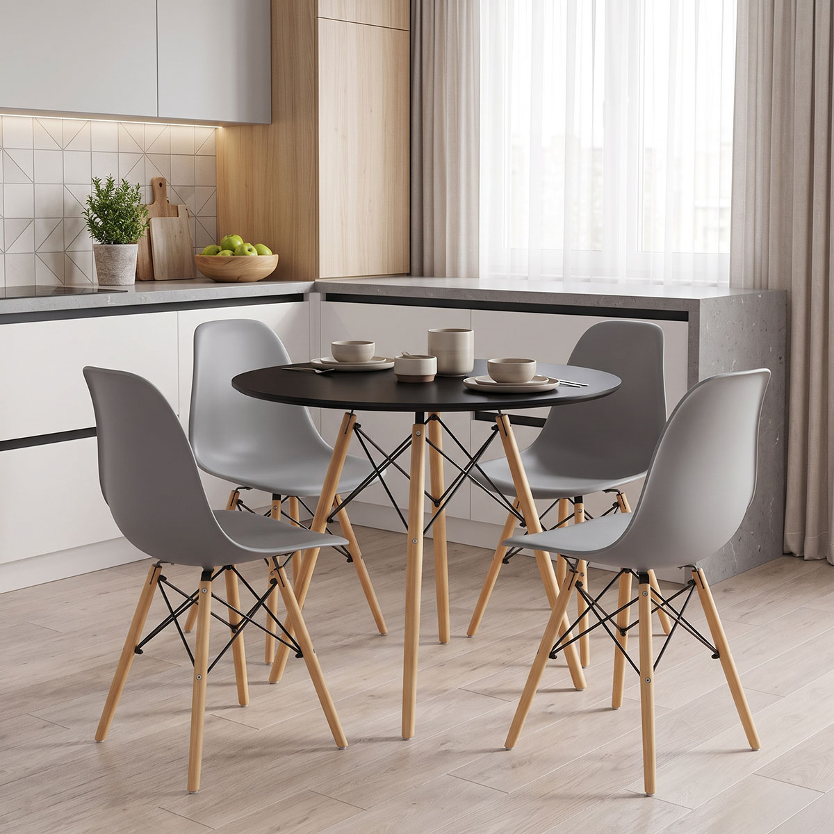 product_pako_200-001995 Τραπεζαρία με Καρέκλες Julita γκρι και Τραπέζι Julita μαύρο Φ60x73εκ Σετ 5τεμ - Image 1