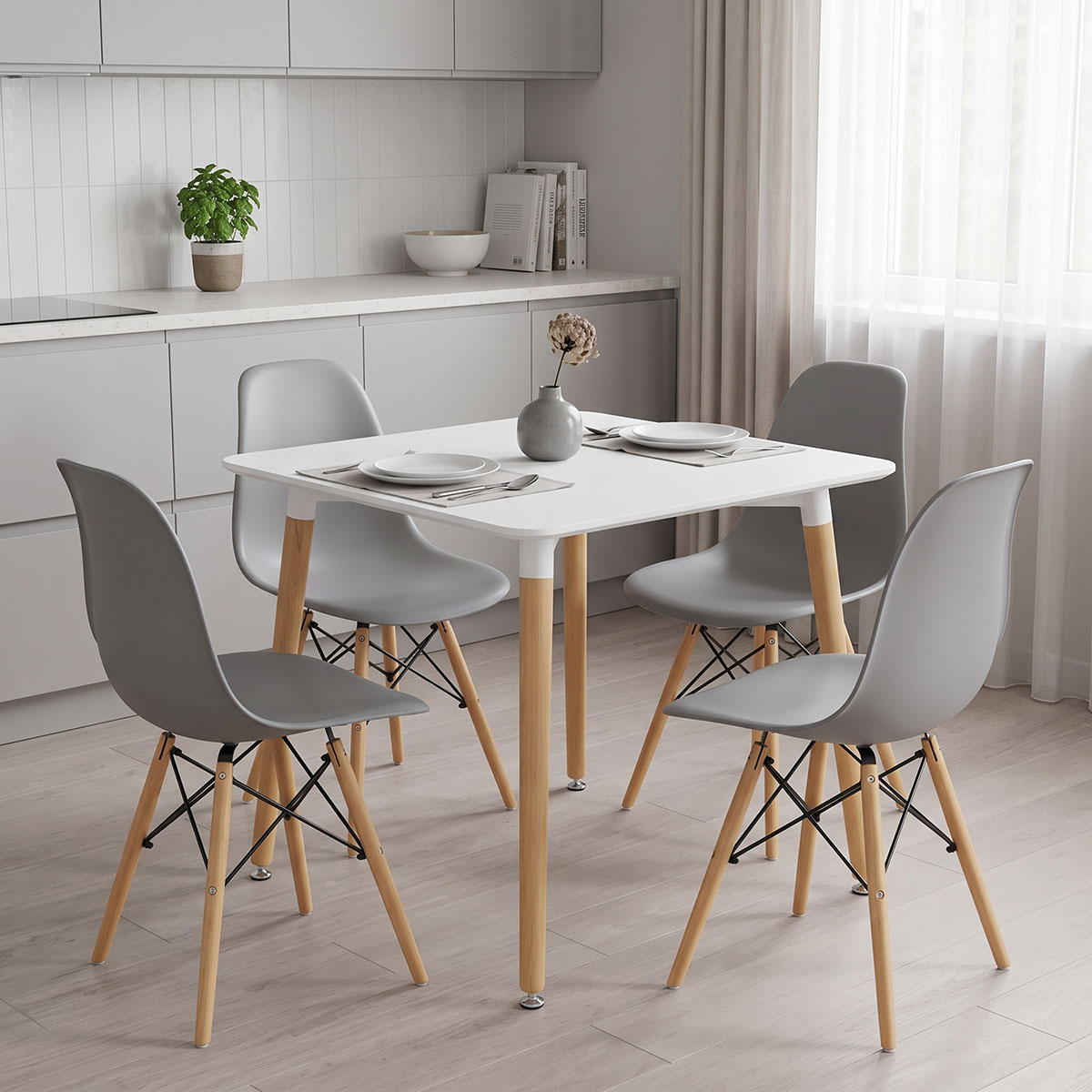 product_pako_200-002001 Τραπεζαρία με Καρέκλες Julita γκρι και Τραπέζι Natali λευκό 80x80x76εκ Σετ 5τεμ - Image 1