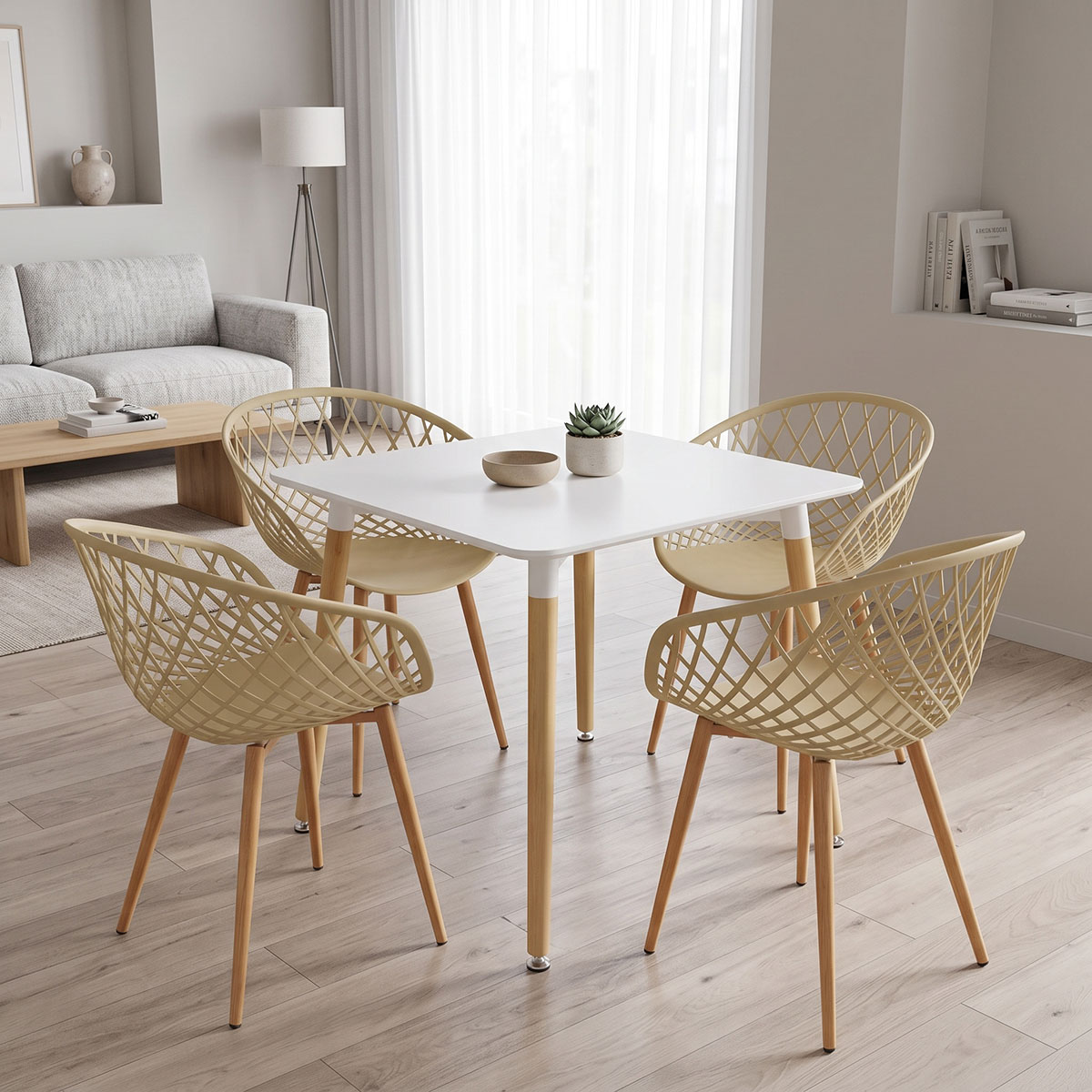 product_pako_200-002003 Τραπεζαρία με Πολυθρόνες Ezra cappuccino και Τραπέζι Natali λευκό 80x80x76εκ Σετ 5τεμ - Image 1
