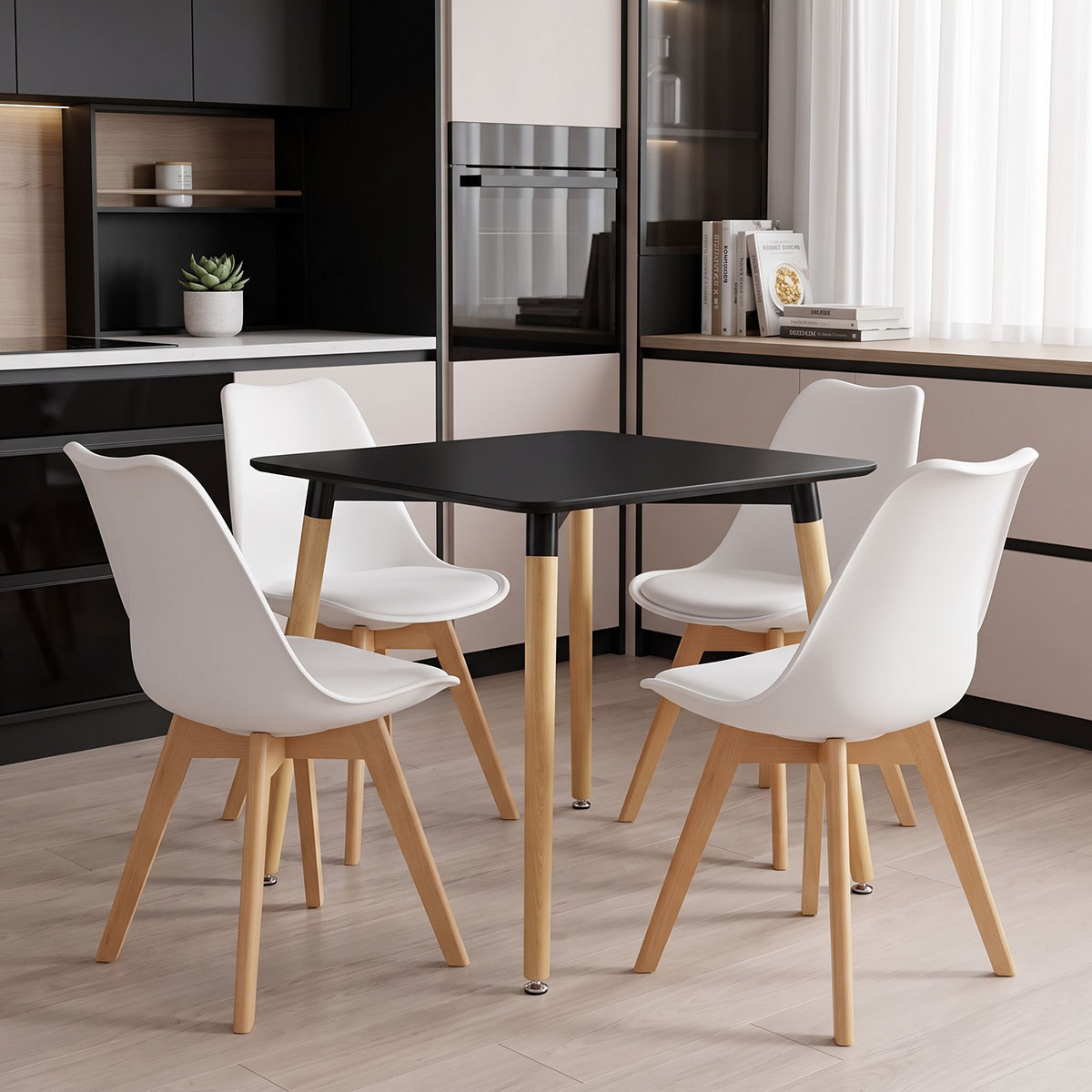 product_pako_200-002005 Τραπεζαρία με Καρέκλες Gaston λευκό και Τραπέζι Natali μαύρο 80x80x76εκ Σετ 5τεμ - Image 1