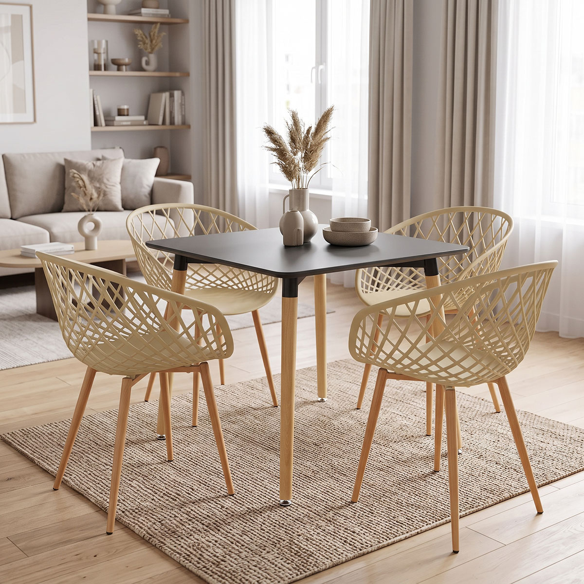 product_pako_200-002011 Τραπεζαρία με Πολυθρόνες Ezra cappuccino και Τραπέζι Natali μαύρο 80x80x76εκ Σετ 5τεμ - Image 1