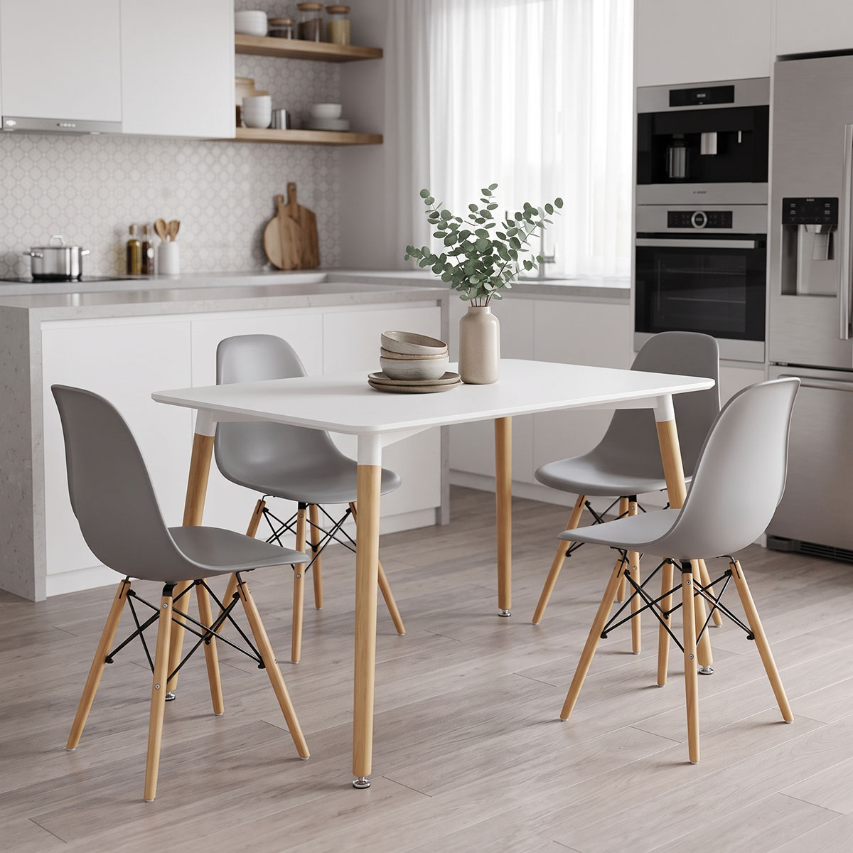 product_pako_200-002014 Τραπεζαρία με Καρέκλες Julita γκρι και Τραπέζι Natali λευκό 120x80x76εκ Σετ 5τεμ - Image 1