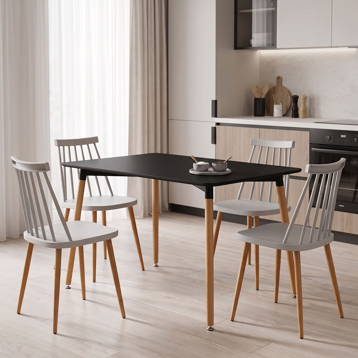 product_pako_200-002021 Τραπεζαρία με Καρέκλες Aurora λευκό και Τραπέζι Natali μαύρο 120x80x76εκ Σετ 5τεμ - Image 1