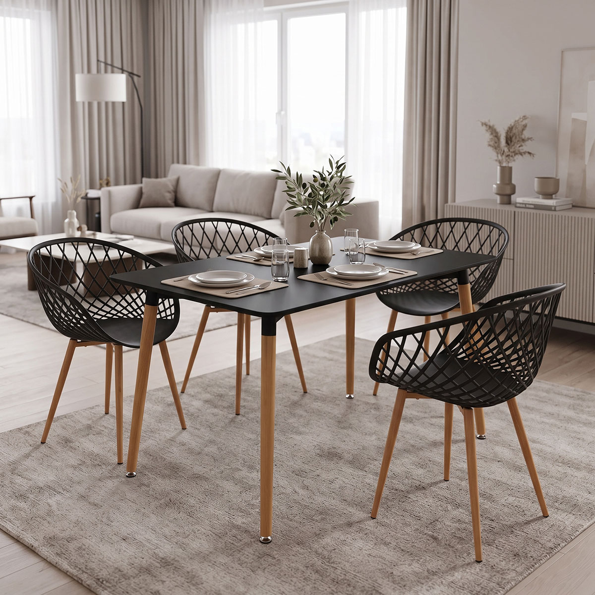 product_pako_200-002022 Τραπεζαρία με Πολυθρόνες Ezra ανθρακί και Τραπέζι Natali μαύρο 120x80x76εκ Σετ 5τεμ - Image 1