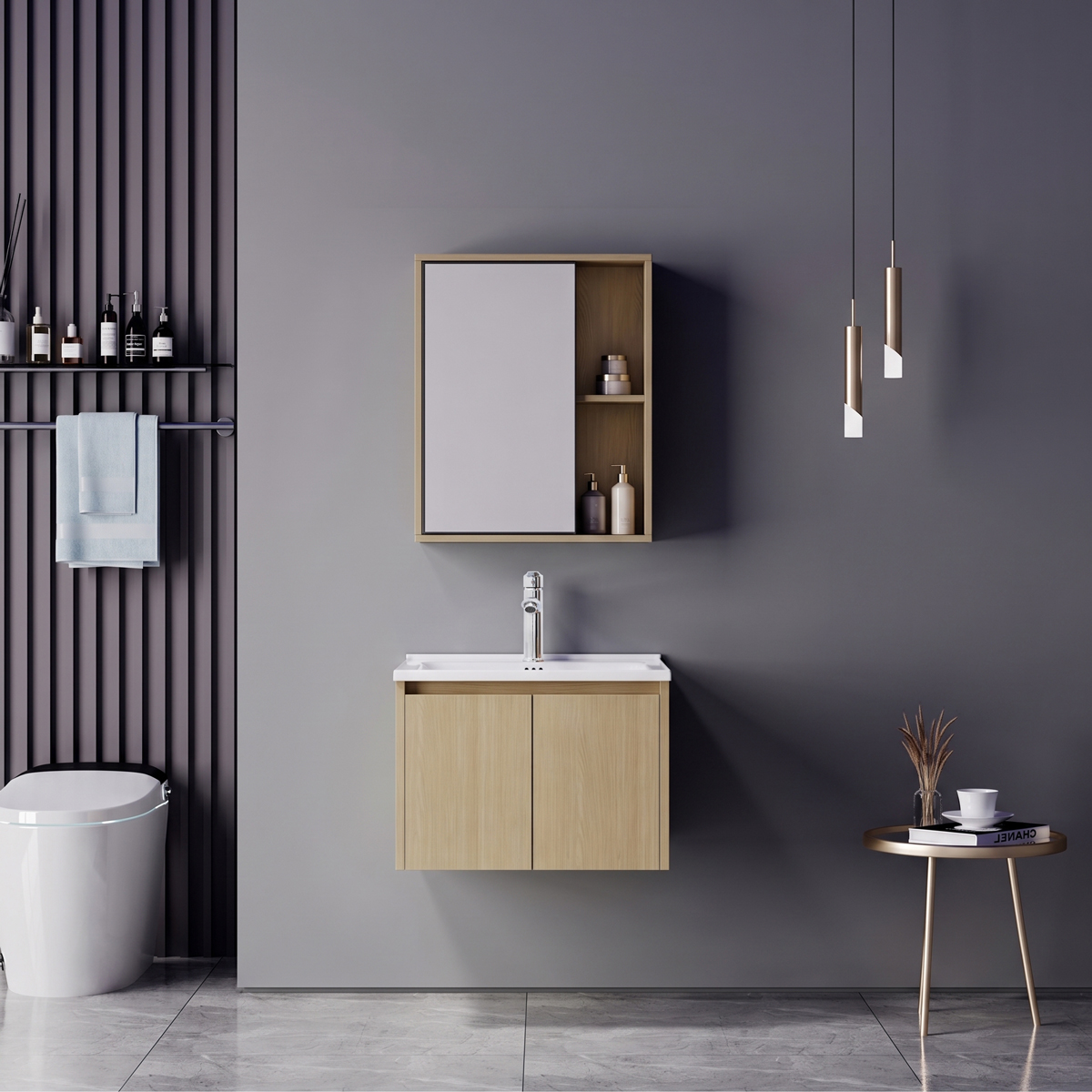 product_pako_200-002060 Πάγκος με νιπτήρα μπαταρία και καθρέφτη Chinky Mentis oak και χρώμιο - Image 1