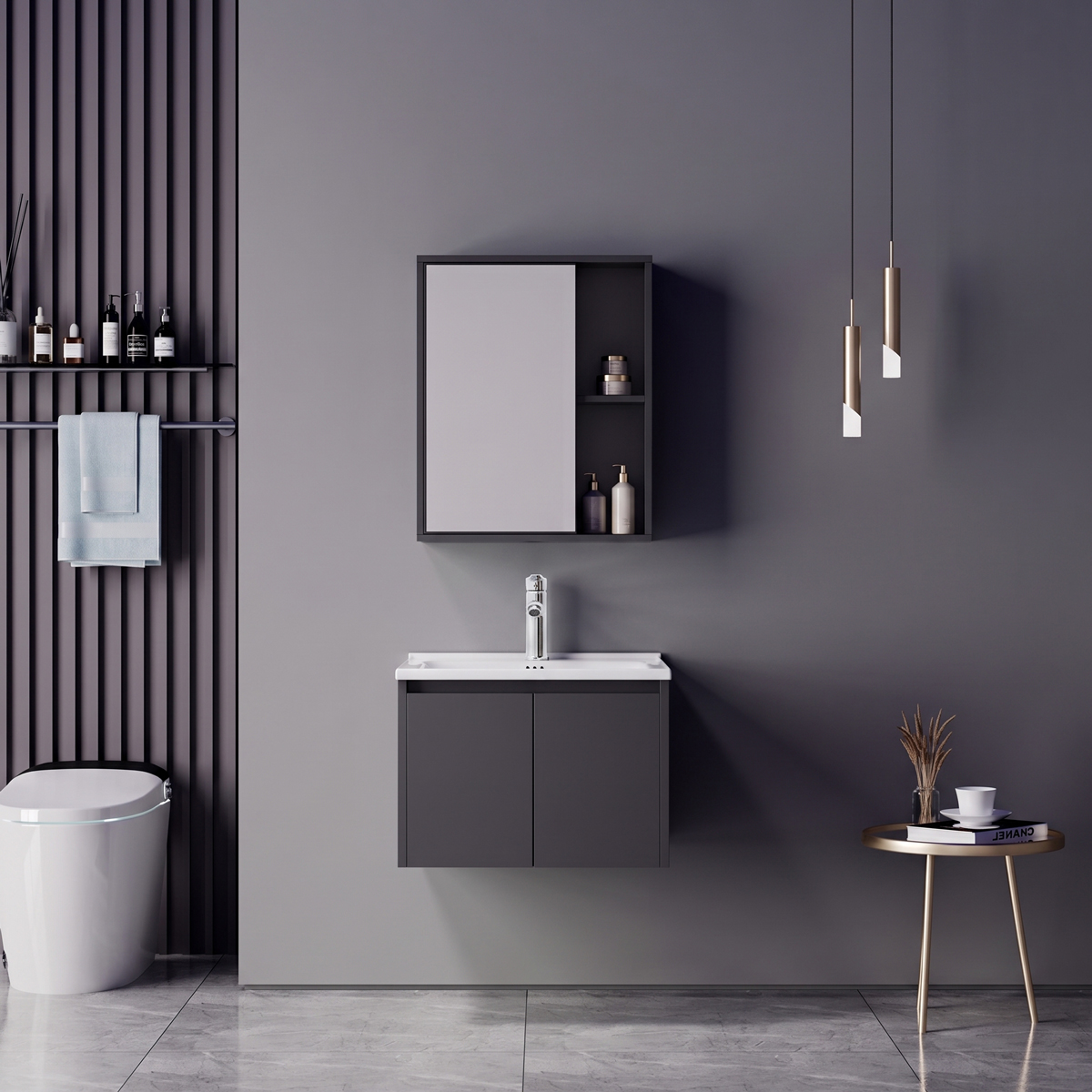 product_pako_200-002062 Πάγκος με νιπτήρα μπαταρία και καθρέφτη Chinky Mentis ανθρακί και χρώμιο - Image 1