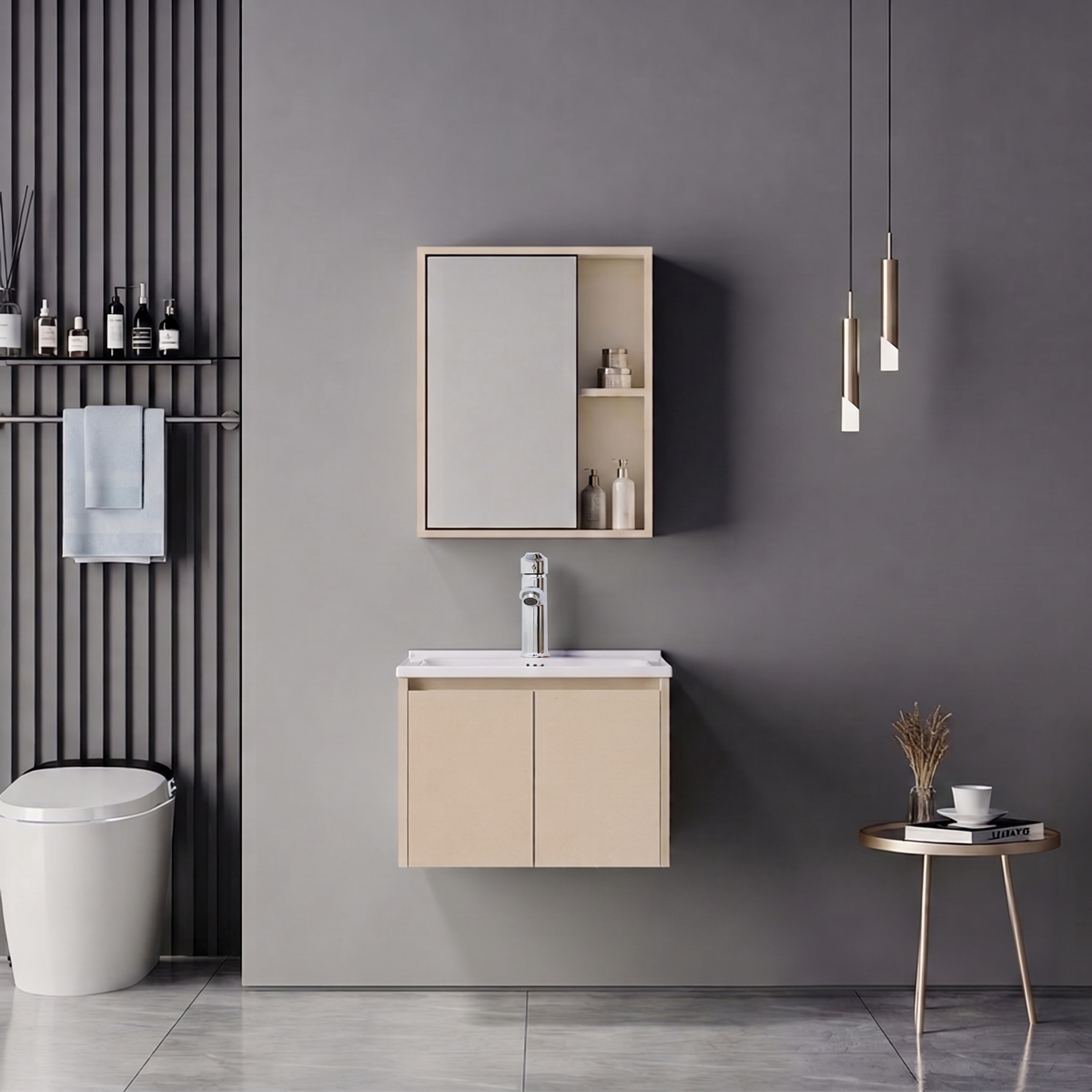 product_pako_200-002063 Πάγκος με νιπτήρα μπαταρία και καθρέφτη Chinky Mentis cappuccino και χρώμιο - Image 1