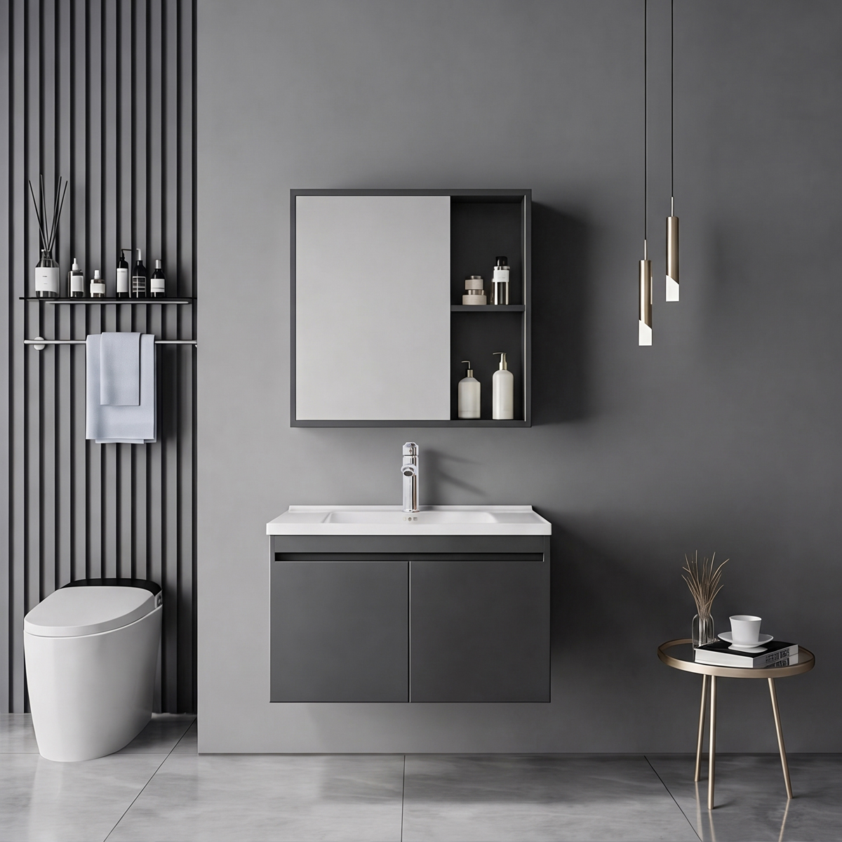 product_pako_200-002066 Πάγκος με νιπτήρα μπαταρία και καθρέφτη Sinkea Mentis ανθρακί και χρώμιο - Image 1