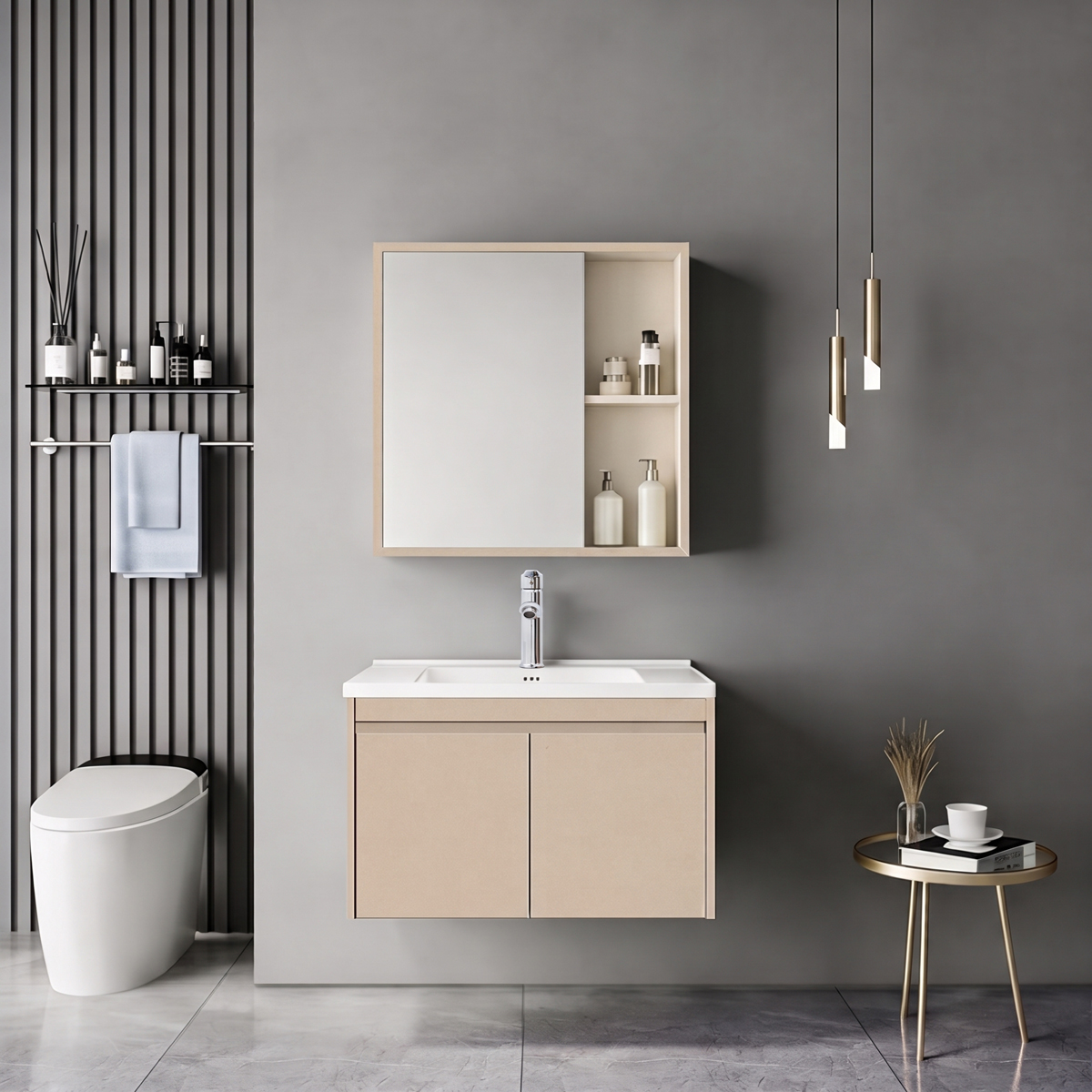 product_pako_200-002067 Πάγκος με νιπτήρα μπαταρία και καθρέφτη Sinkea Mentis cappuccino και χρώμιο - Image 1