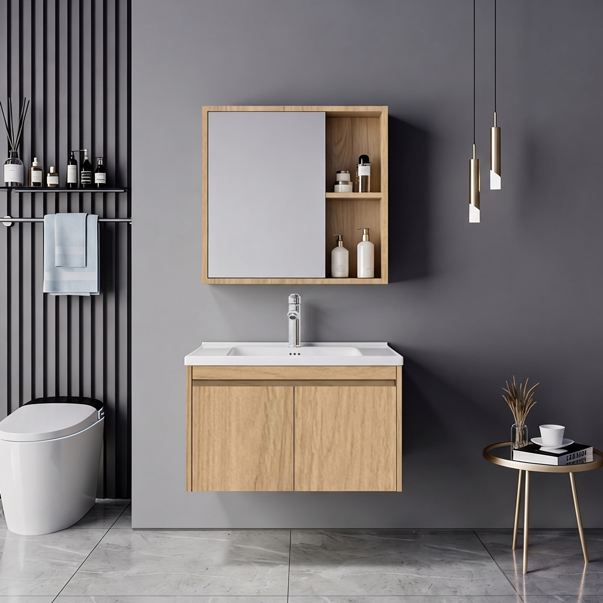 product_pako_200-002068 Πάγκος με νιπτήρα μπαταρία και καθρέφτη Sinkea Mentis oak απόχρωση και χρώμιο - Image 1
