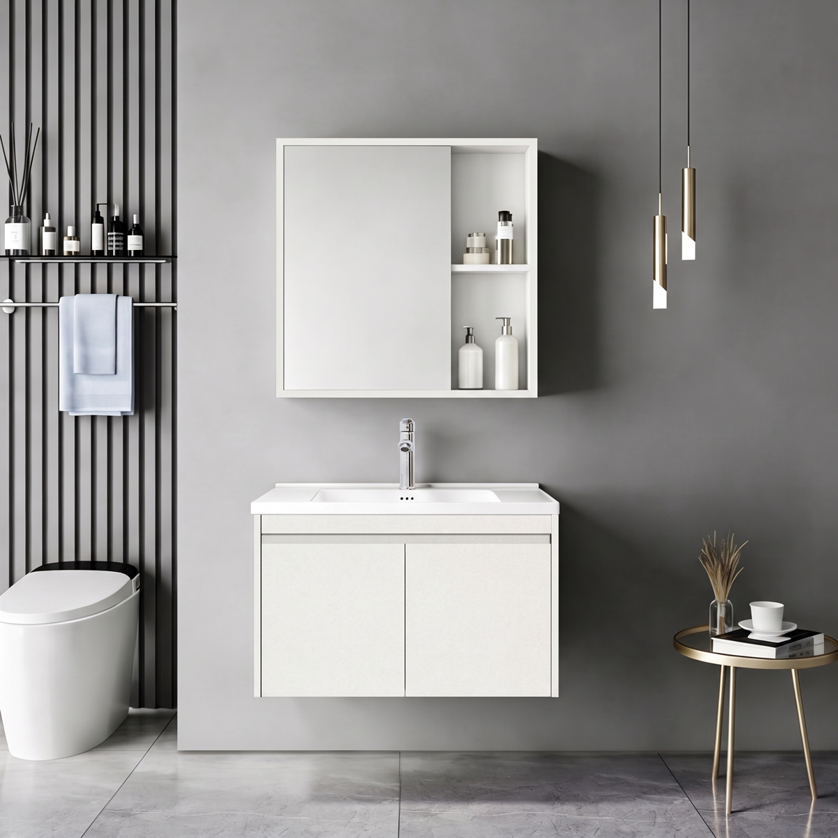 product_pako_200-002069 Πάγκος με νιπτήρα μπαταρία και καθρέφτη Sinkea Mentis λευκή απόχρωση και χρώμιο - Image 1