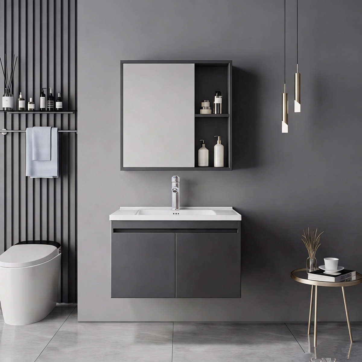 product_pako_200-002070 Πάγκος με νιπτήρα μπαταρία και καθρέφτη Sinkea Mentis ανθρακί απόχρωση και χρώμιο - Image 1