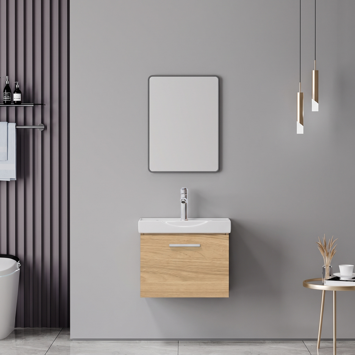 product_pako_200-002072 Πάγκος με νιπτήρα μπαταρία και καθρέφτη Renza Mentis oak και χρώμιο - Image 1
