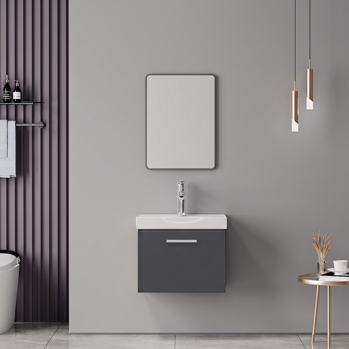 product_pako_200-002074 Πάγκος με νιπτήρα μπαταρία και καθρέφτη Renza Mentis ανθρακί και χρώμιο - Image 1