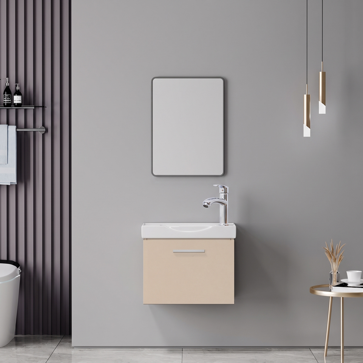 product_pako_200-002075 Πάγκος με νιπτήρα μπαταρία και καθρέφτη Renza Mentis cappuccino και χρώμιο - Image 1