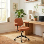 Καρέκλα γραφείου Leberta terracotta ύφασμα 64x63,5x86-96εκ - Image 2