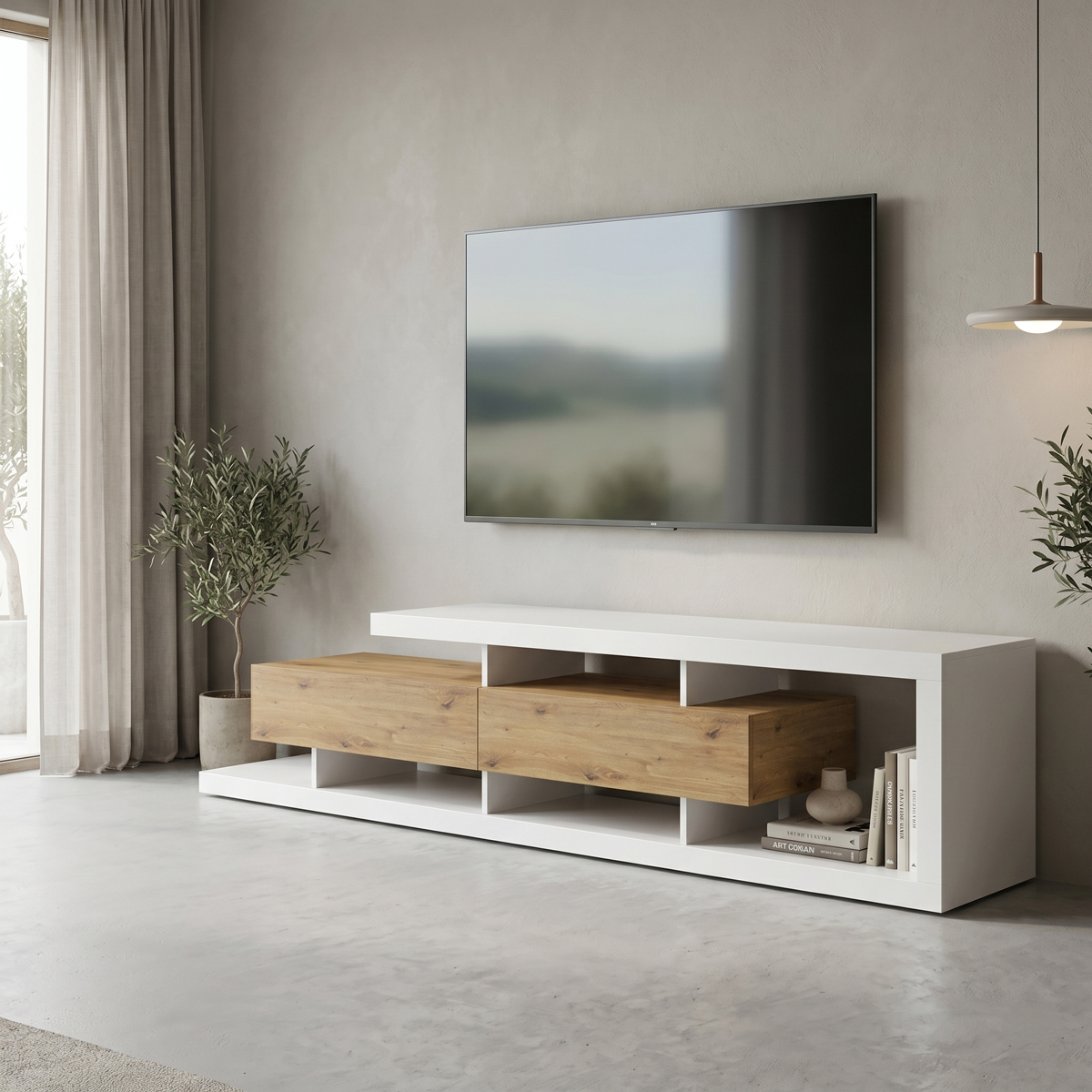 product_pako_230-000280 Έπιπλο τηλεόρασης Arbero λευκό-oak 198x40x45εκ - Image 1