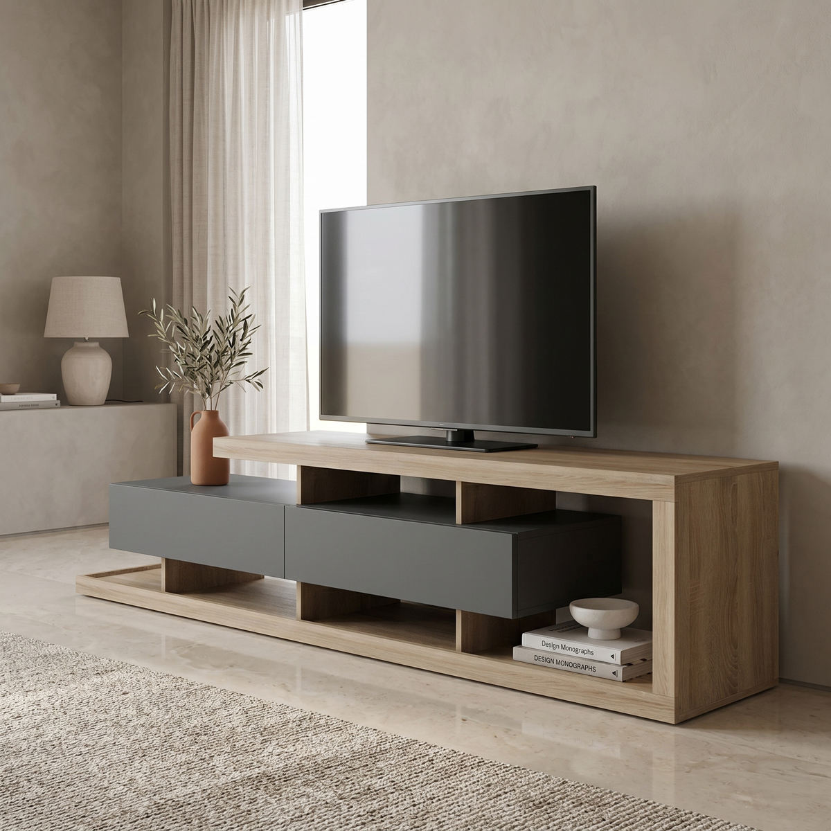 product_pako_230-000281 Έπιπλο τηλεόρασης Arbero ανθρακί-sonoma 198x40x45εκ - Image 1