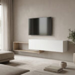 Έπιπλο τηλεόρασης επιτοίχιο Olande sonoma-λευκό 210x35x48εκ