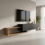Έπιπλο τηλεόρασης επιτοίχιο Olande oak-μαύρο 210x35x48εκ