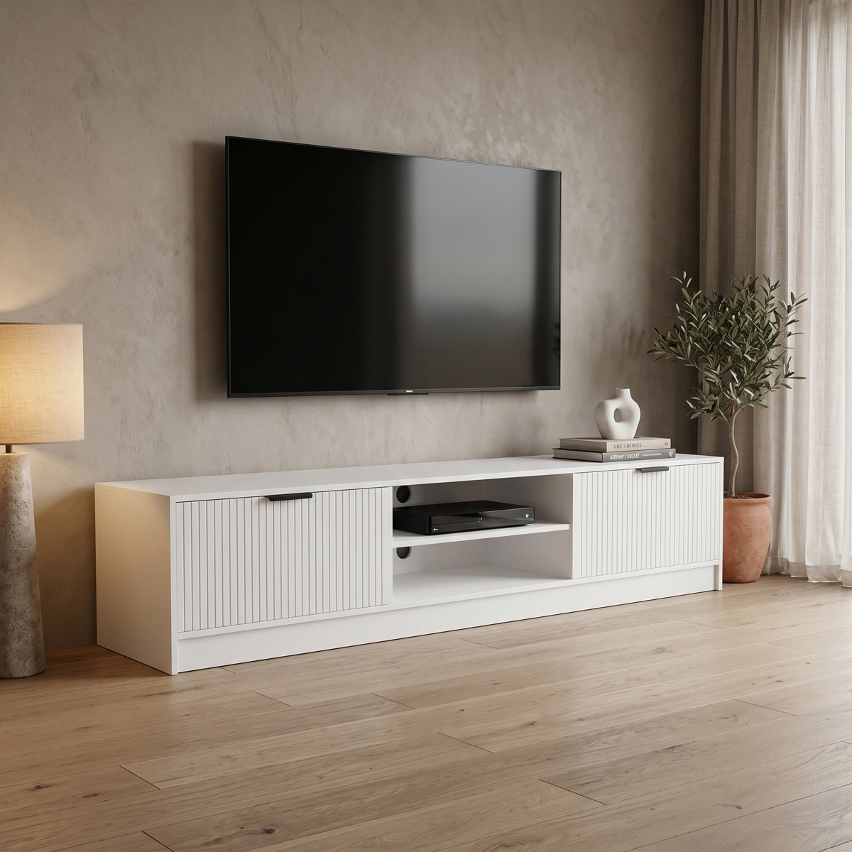 product_pako_230-000286 Έπιπλο τηλεόρασης Lemardo λευκό 180x40x40εκ - Image 1