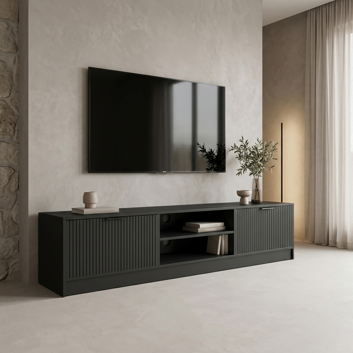 product_pako_230-000287 Έπιπλο τηλεόρασης Lemardo μαύρο 180x40x40εκ - Image 1