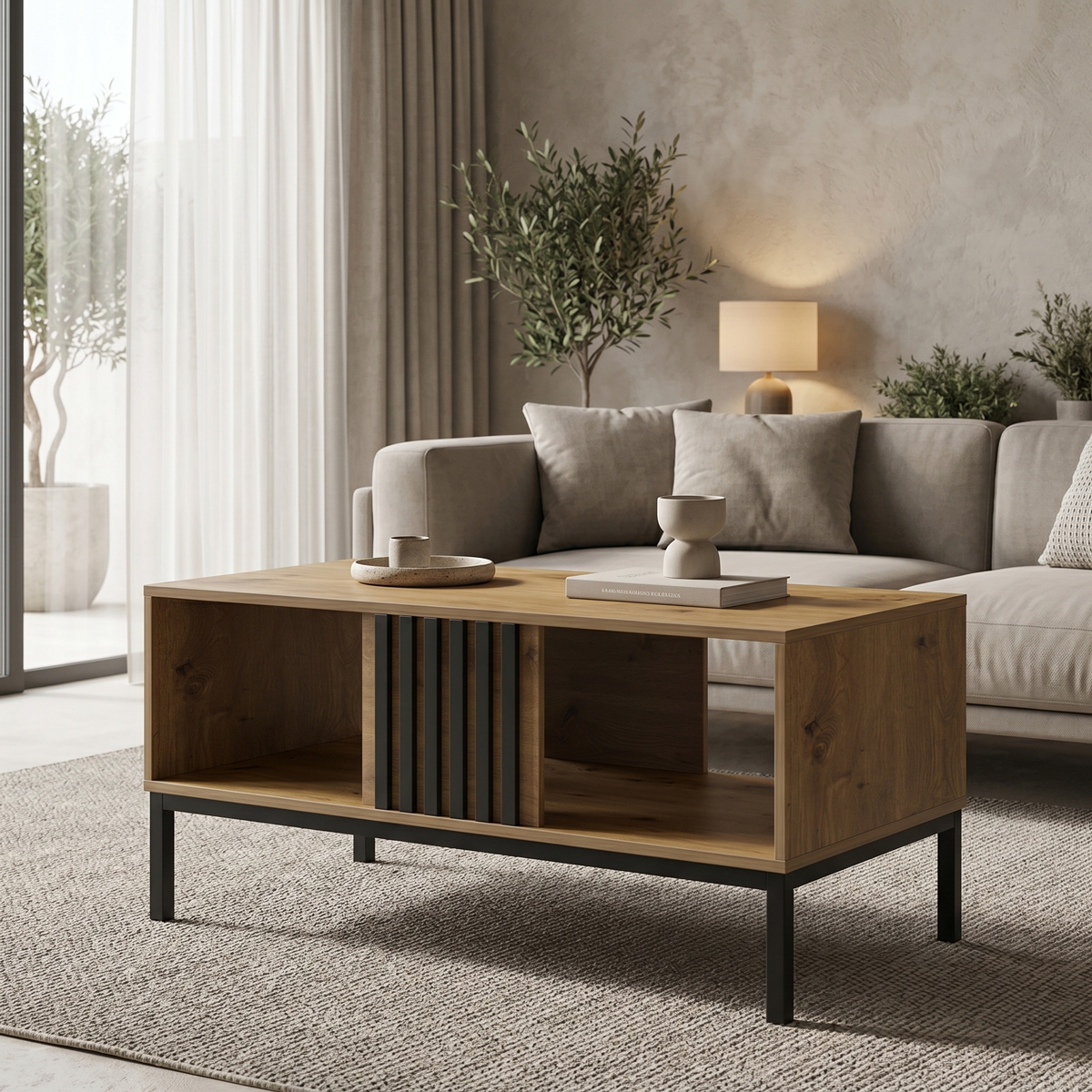 product_pako_230-000291 Τραπέζι σαλονιού Delanka oak-μαύρο 92x50x46εκ - Image 1