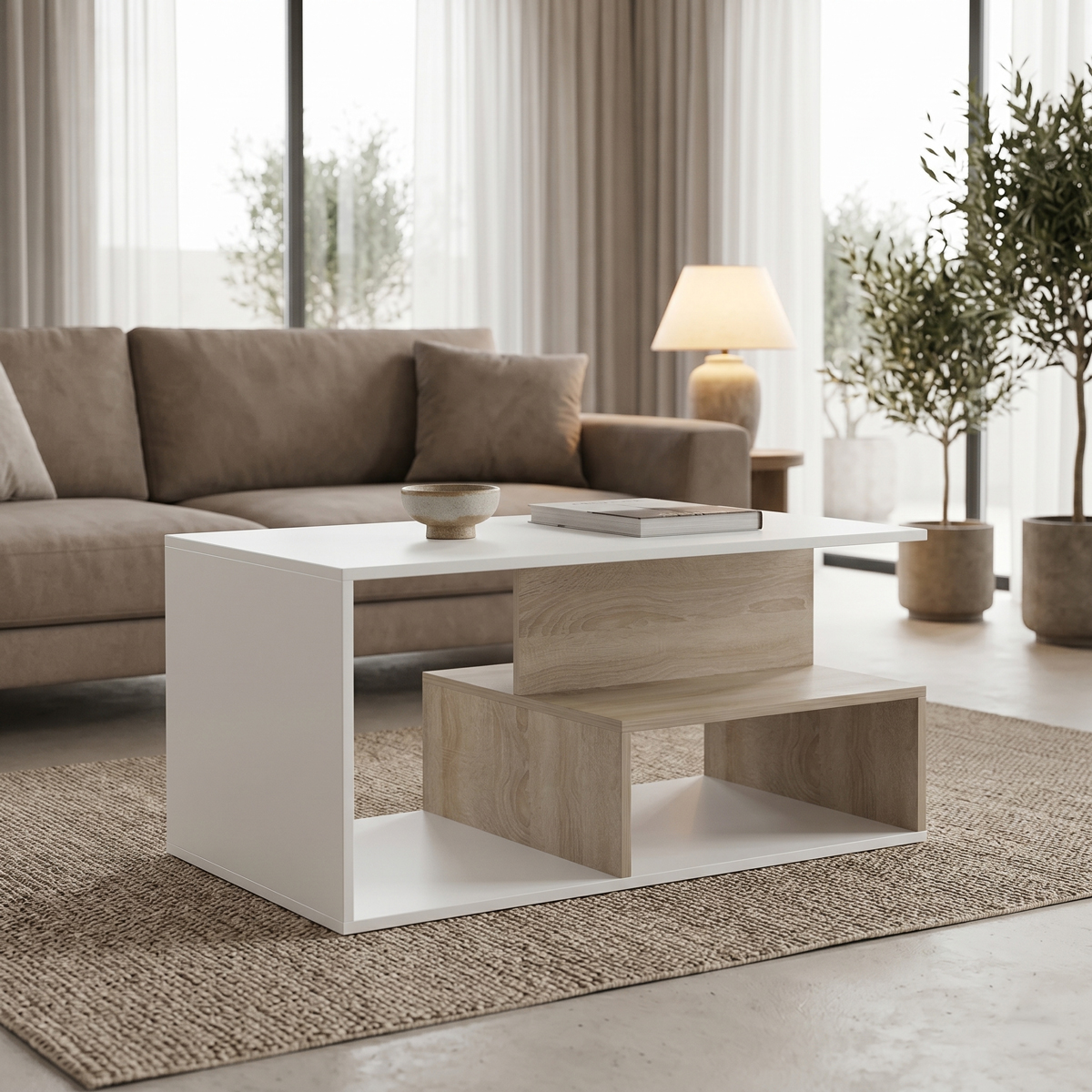 product_pako_230-000292 Τραπέζι σαλονιού Kelena sonoma-λευκό 90x51x43εκ - Image 1