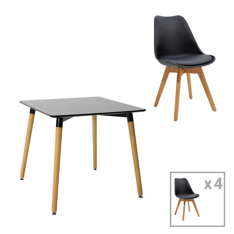 product_pako_271-000030 Τραπεζαρία με Καρέκλες Gaston μαύρο και Τραπέζι Natali μαύρο 80x80x76εκ Σετ 5τεμ - Image 1