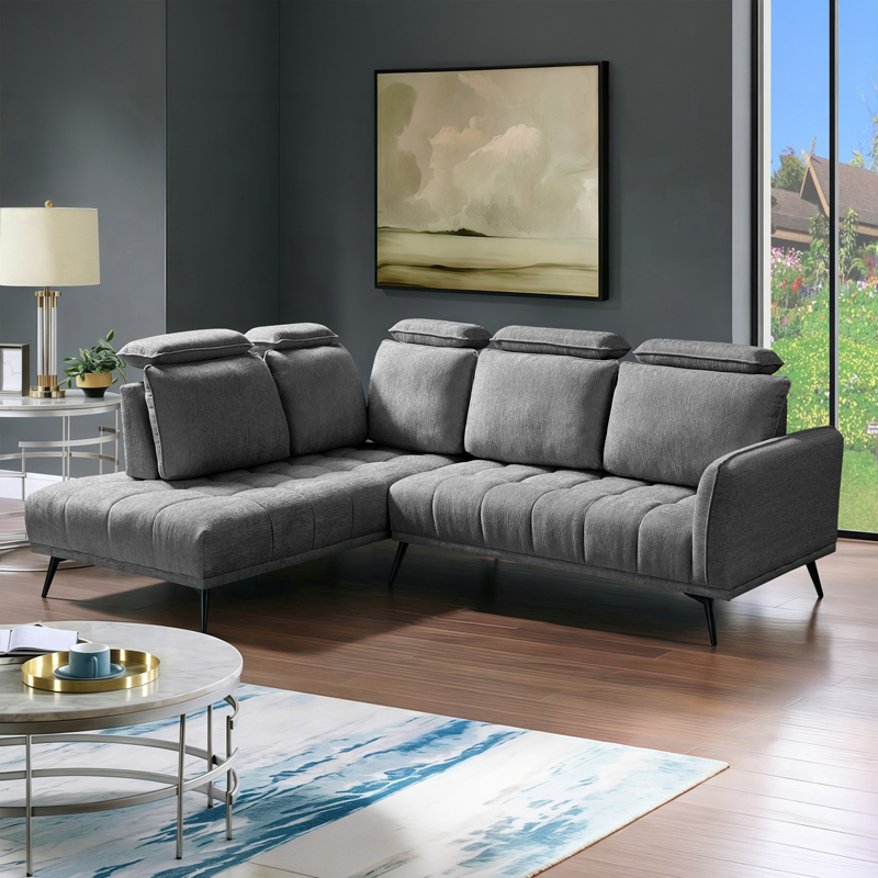 product_pako_371-000024 Γωνιακός καναπές Serkas δεξιά γωνία με γκρι ύφασμα 268x213x100εκ - Image 1