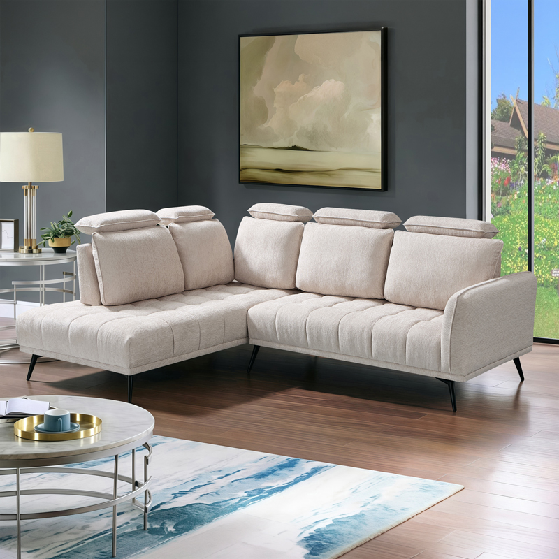 product_pako_371-000026 Γωνιακός καναπές Serkas δεξιά γωνία με μπεζ ύφασμα 268x213x100εκ - Image 1